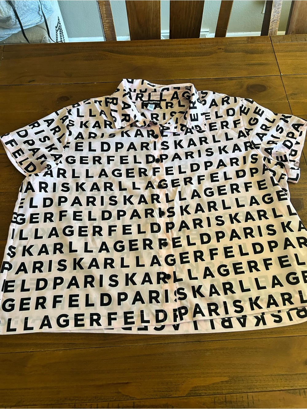 Karl Lagerfeld Paris Pink Logo Button-Up Blouse